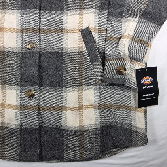 Dickies Women Flannel Shacket Jacket Small Gray Plaid Button Up Warm Workwear - Picture 8 of 14